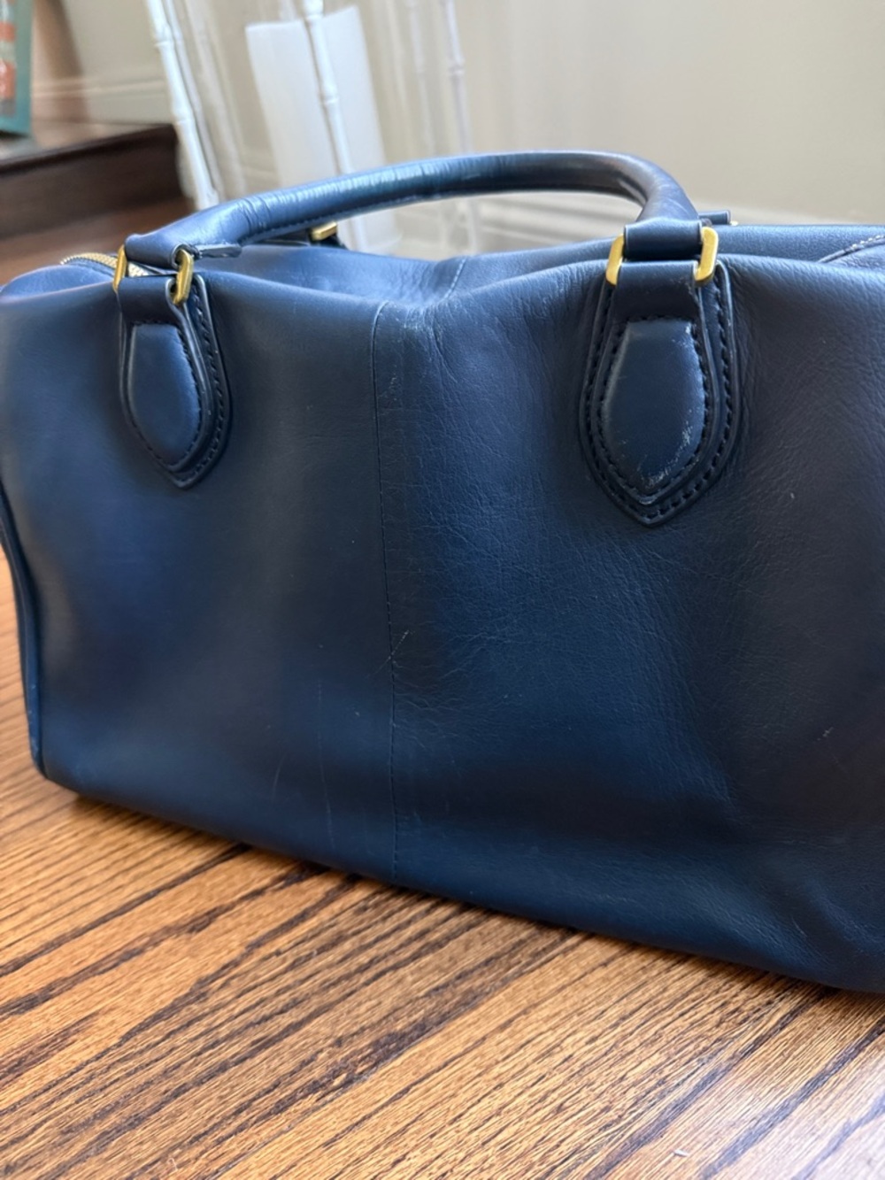 J.Crew Classic Dark Blue Leather Carryall - curca 2016 - Picture 5 of 8